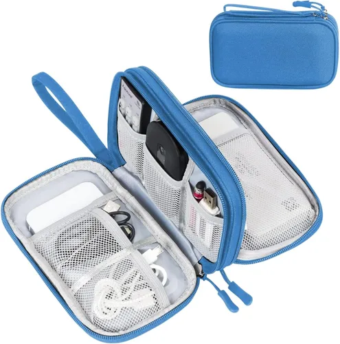 Vista 15 de FYY Organizador para cosas electrónicas, para viajes, para cables, celular y auriculares, estuche portátil, impermeable, doble capa, bolsa de Rosa