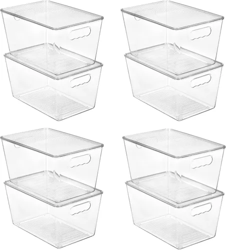 Vista 10 de Vtopmart 1 paquete de contenedores de almacenamiento apilables transparentes con tapas, contenedores de plástico medianos con asa para organizador