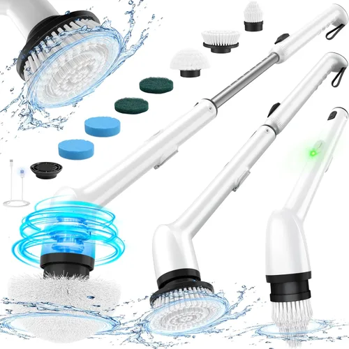 LyriFine Limpiador eléctrico giratorio, nuevo cepillo limpiador de baño impermeable IPX7 de cuerpo completo, limpiador de ducha con mango largo y 2