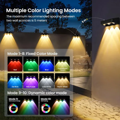 Vista 4 de AUDERWIN Luces de valla solar, 1200 mAh luces de pared solar impermeables al aire libre IP65 led para exteriores, patio, porche frontal, jardín