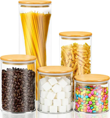 Vista 10 de Tarro de vidrio para azúcar y sal, recipiente de 15 onzas transparente con tapa hermética de bambú y cuchara, para almacenamiento de avena, sal