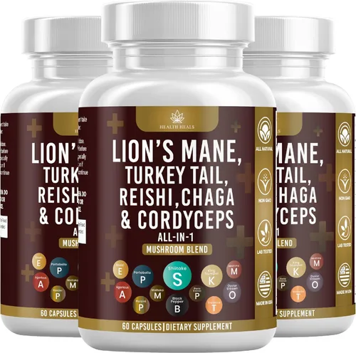 Vista 8 de Suplemento de hongos con cola de pavo de melena de león Reishi Cordyceps Chaga raíz de malvavisco - 120