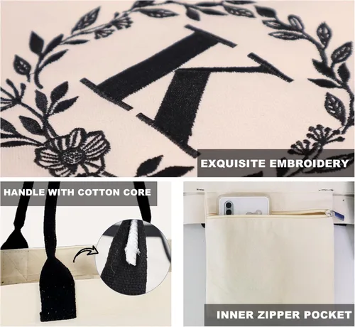 Vista 3 de BeeGreen Regalos de Navidad para mujer, bolsa de lona con bolsillo bordado monograma personalizado para amiga, mamá, profesora