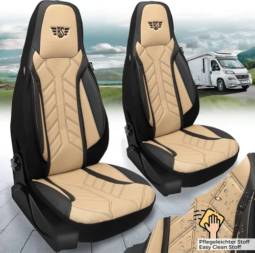 Vista 4 de BREMER SITZBEZÜGE Fundas de asiento de autocaravana para Fiat Ducato Jumper Boxer DPL507 DPL507 - Negro/Beige