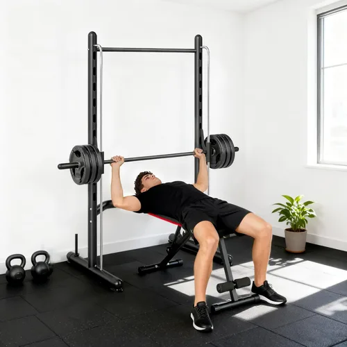 Vista 9 de Soozier Squat Rack with Pull-Up Bar, Adjustable Power Rack with Barbell Bar, Multi-Functional Bench Press Rack for Home Gym Strength Training