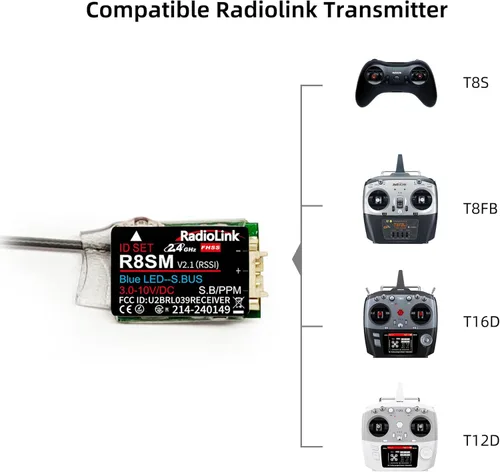 Vista 5 de Radiolink R8SM 2.4G 8 canales Mini receptor SBUS/PPM Control de largo alcance para FPV Micro Drone, Quadcopter, compatible con transmisor RC T8FB/T8S