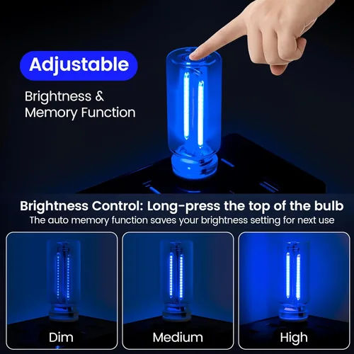 Vista 4 de Kairiyard 2 luces azules USB para interior del automóvil, control táctil, brillo ajustable, enchufable, botella de vidrio retro, luces nocturnas LED