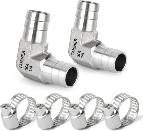 Vista 96 de TAISHER 2 piezas de forja de acero inoxidable 304 de accesorios de manguera de aire, accesorios de púas de manguera de 1/4 pulgadas x 1/2 pulgadas