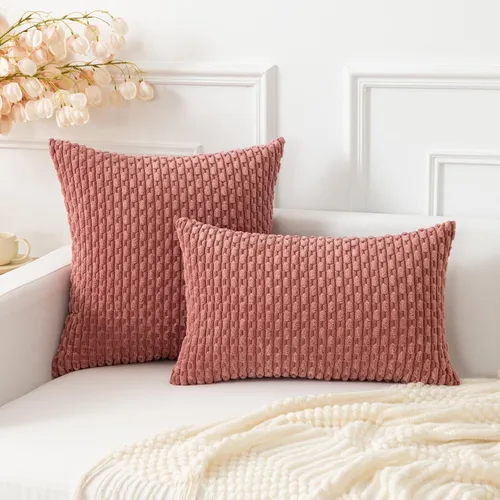 Vista 329 de Kevin Textile - Juego de 2 fundas de almohada decorativas de pana suave, estilo bohemio, a rayas, decoración del hogar para sofá, cama, sofá y sala