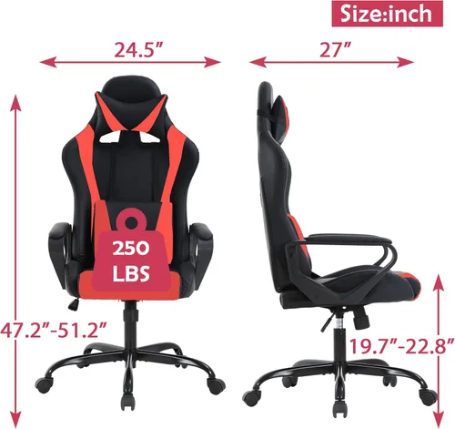 Vista 3 de Silla de videojuegos, silla de videojuegos para computadora, respaldo alto, silla de escritorio de oficina con soporte lumbar, ajustable, giratoria