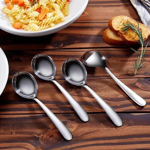 Vista 5 de KEAWELL Cucharas de sopa premium de 7.3 pulgadas con mango de gancho, juego de 4, acero inoxidable 18/10, cuenco hondo, perfectas para ramen, pho