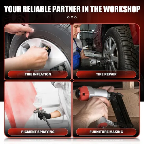 Vista 6 de Compresor de aire portátil con tanque de acero de 3 galones, 1.15 HP 2.2 CFM @ 90 PSI, compresor de aire sin aceite de 116 PSI máx. para garaje, uso