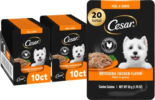Vista 14 de Cesar Filets in Gravy - Alimento húmedo para perros, sabor a carne Angus, 1.76 onzas, mini-bolsa, 20