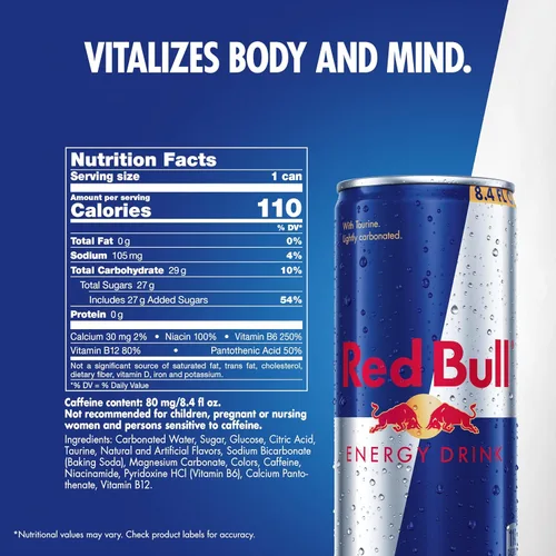 Vista 3 de Red Bull Bebida energética, 80 mg de cafeína, taurina y vitaminas B, 8.4 onzas líquidas, paquete de 12 latas