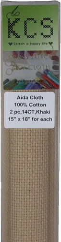 Vista 11 de KCS 2 piezas de tela de costura de algodón Aida de punto de cruz de 15 x 18 pulgadas (blanco antiguo, 14 unidades)