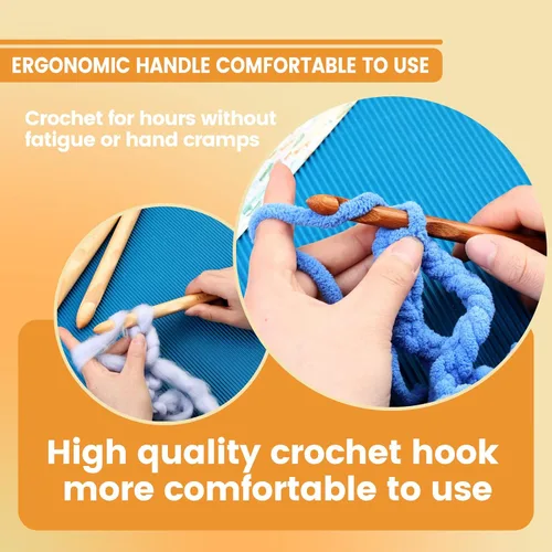 Vista 6 de 16 piezas de ganchos de ganchillo de madera, de 3 a 30 mm de diámetro, mango de ganchillo, agujas de tejer con 10 marcadores de punto de tejer