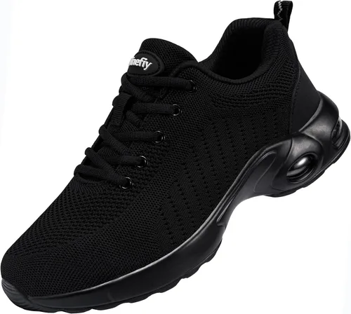 Vista 7 de Tinefiy Zapatos con punta de acero para mujer, cómodos zapatos de trabajo 02Negro