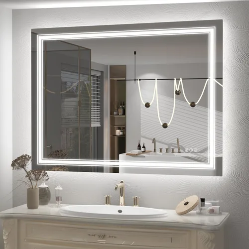 Vista 8 de Espejo de baño LED de 20x28 pulgadas, espejo de tocador con luces, espejo retroiluminado y con luz frontal para la pared, regulable, antivaho, a