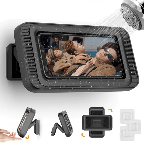 Vista 10 de Mistriddle Soporte para teléfono de ducha impermeable con rotación de 360°, ángulo ajustable, soporte para teléfono montado en pared para espejo