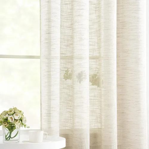 Vista 10 de Cortinas blancas semitransparentes de 95 pulgadas de largo, paneles de cortina de lino para sala de estar, dormitorio, cortinas de ventana de Blanco