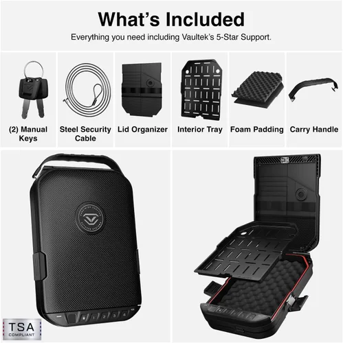 Vista 6 de VAULTEK LifePod 20 Full-Size Biometric Lockable Weatherproof Case with Built-in Lock, Steel Security Cable, & TSA Handgun Case or Car Safe, Portable
