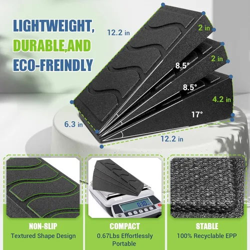 Vista 2 de ODCPN Squat Wedge Block, 5 Adjustable Angles Slant Board for Calf Stretching with Stretching Strap & Poster, 520 LBS Heel Elevated Squat Wedge