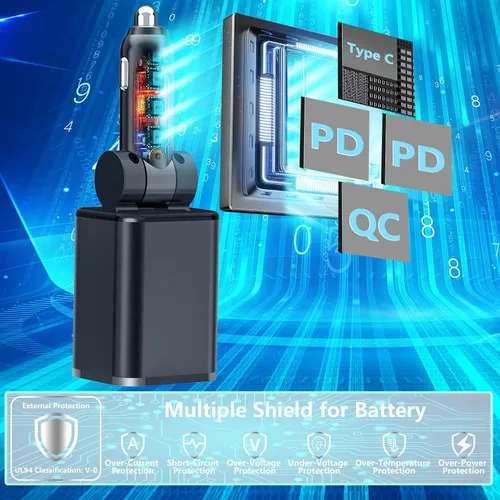 Vista 6 de [Apple MFi Certified] Retractable Car Charger for iPhone 17, SDNCIE 120W USB C Car Charger 4 in 1 PD/QC Type C Fast Charging Cigarette Lighter