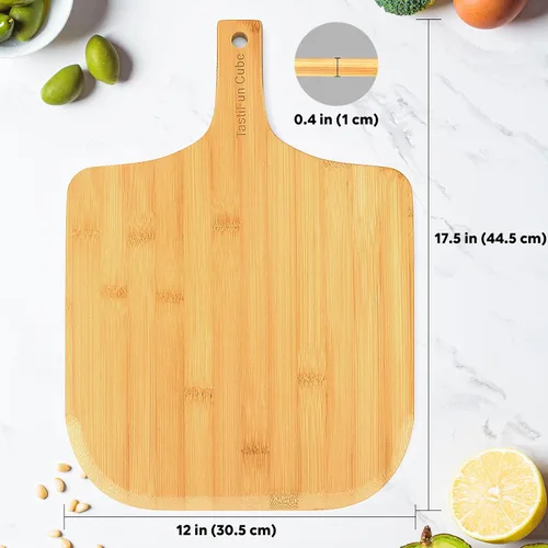 Vista 8 de Pala de pizza, paleta de pizza de bambú natural de 12 pulgadas, accesorios esenciales para hornos interiores y exteriores, hornear pizza casera