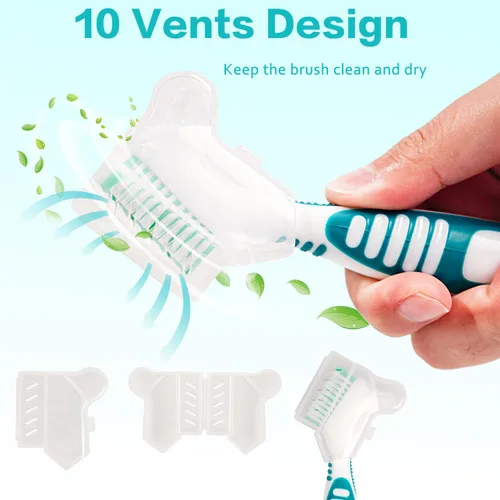 Vista 4 de Mckkor Juego de cepillos de limpieza de dentaduras postizas con soporte para cepillo de dentadura a prueba de polvo, juego de cepillos de dientes