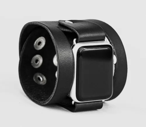 Vista 5 de wide Leather cuff band compatible with Apple watch 38mm 40mm 41mm 42mm 44mm 45mm 46mm 49mm, Handmade UA 1620