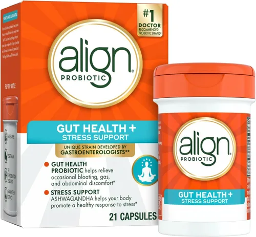 Align Probióticos, salud intestinal + apoyo al estrés, con probióticos para la salud digestiva y Ashwagandha para ayudar a calmar la mente y el