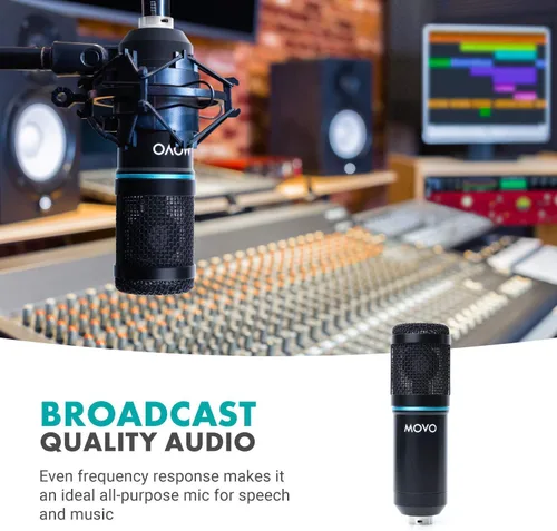 Vista 5 de Movo PC-M6 Micrófono de condensador cardioide universal con XLR y 0.138 in, soporte de choque y parabrisas - Perfecto para podcasting, transmisión