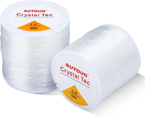 Vista 8 de Cuerda elástica de 0.031 in, alambre de pesca transparente para colgar, cordón elástico de cristal de 39.4 pies para pulseras, abalorios, joyas