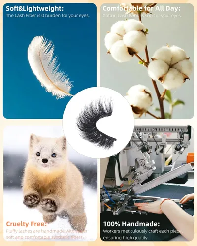 Vista 6 de Boahankuke - Pestañas postizas de visón, pestañas completas de 0.71 pulgadas, ojos de gato, curvatura D, pestañas postizas onduladas, 8D, aspecto