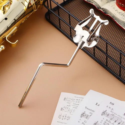 Vista 9 de Soporte de música portátil para saxofón, altura ajustable, diseño plegable, soporte resistente, plateado