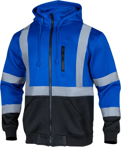 Vista 11 de VENDACE Sudadera con capucha reflectante de alta visibilidad ANSI Clase 1 de forro polar para hombres con capucha desmontable (azul rey, M)