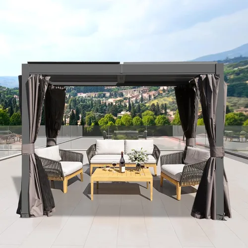 Domi 10'x10' Aluminum Louvered Pergola Outdoor Pergola with Adjustable Roof Sun Shade Gazebo with Gutter System for Backyard Garden Deck (Dark Grey)