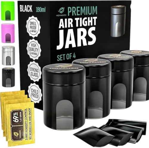 Vista 9 de Botes de Almacenamiento de Vidrio Herméticos Premium 120ml con Control de Humedad del 69% Paquete de 4 - Botes Herméticos UV con Tapa a Prueba