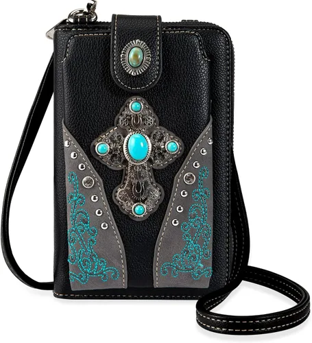 Vista 14 de Montana West Western - Cartera cruzada para teléfono para mujer, con bloqueo RFID, con ranuras para efectivo y bolsillo con cremallera Hoja de arce
