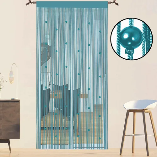 Vista 2 de Cortina de cuentas para puerta con borlas, panel de ventana con cuentas, divisor de habitación, decoración de pared, cortinas de armario