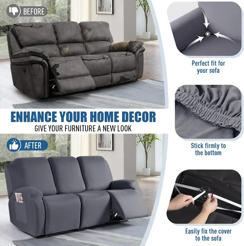Vista 14 de TAOCOCO Fundas Elásticas para Sillones Reclinables de 3 Piezas Fundas Sólidas para Muebles Funda para Sillón Reclinable Fundas Deslizables con Azul