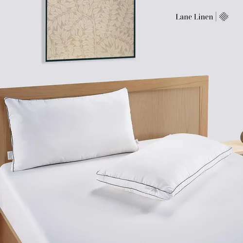 Vista 6 de LANE LINEN Juego de 2 almohadas de cama de tamaño estándar, almohadas de hotel con refuerzo de apoyo suave medio, almohada estándar de plumón