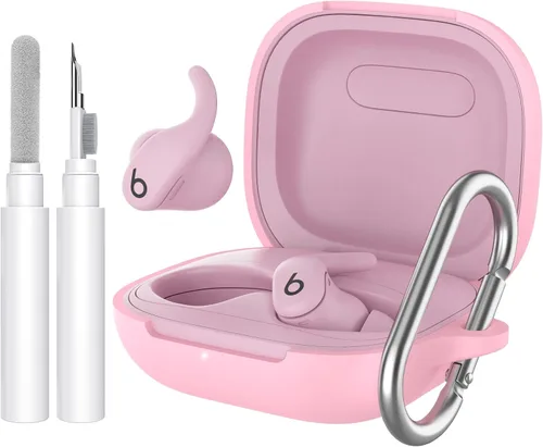 Vista 8 de Funda de silicona AhaStyle para Beats Powerbeats Pro 2 (2025) con kit de limpieza y mosquetón [Logotipo superior visible] Funda protectora completa