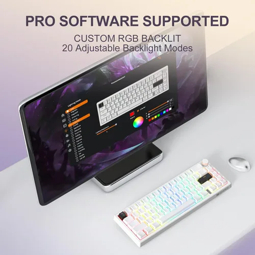 Vista 5 de X82 Teclado para juegos con cable con perilla de volumen, montaje de junta de teclado mecánico 60% RGB retroiluminado con software, mini teclados