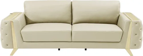 Vista 46 de Blackjack Furniture Reggio Collection - Sofás de cuero italiano de grano completo para sala de estar con marco de madera brasileña y acero Blanco