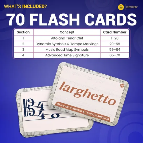 Vista 4 de Briston On a Different Note Music Flash Cards - 70 tarjetas avanzadas de aprendizaje de teoría musical para estudiantes y profesores, clave de alto