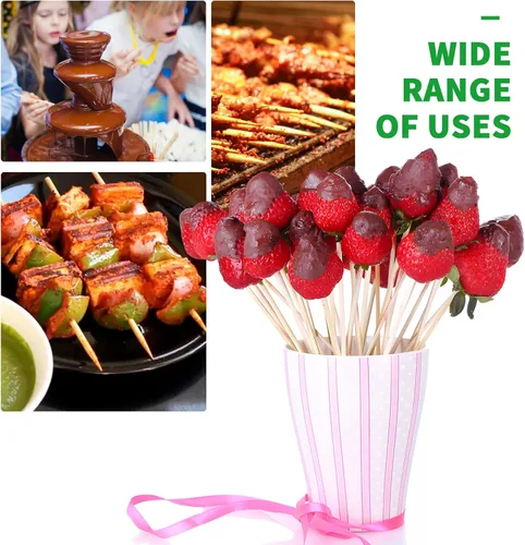 Vista 6 de 200 unidades: brochetas de bambú de 8 pulgadas, pinchos de madera de primera calidad sin astillas, brochetas para parrilla, barbacoa, aperitivo