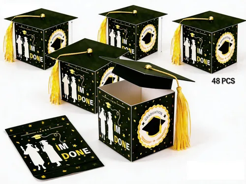 Vista 3 de Kliuytb 48 Pcs Graduation Candy Boxes 2026, Graduation Party Favor Gift Boxes with Graduate Design & “I'm Done” Print, Mini Graduation Cap Boxes for