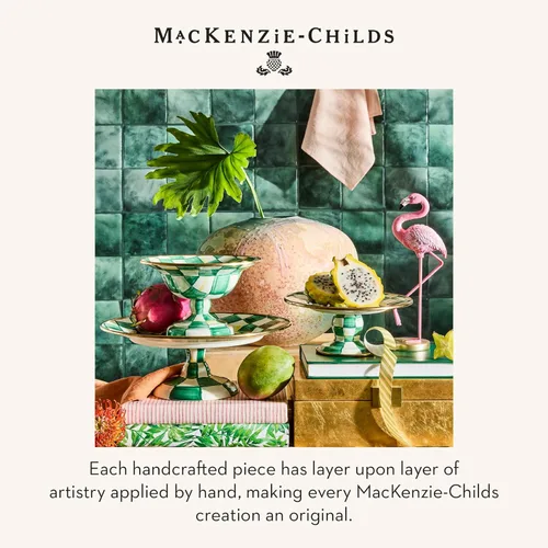 Vista 6 de MACKENZIE-CHILDS Plato de pedestal esmaltado, soporte redondo para tartas, mini, verde y blanco esmeralda a cuadros