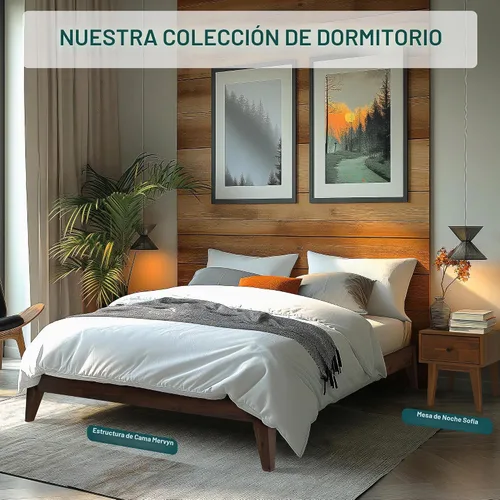 Vista 3 de Acacia Mervyn - Cama de plataforma de madera de 14 pulgadas, marco de cama sin cabecero, marco de cama tamaño Queen, color chocolate